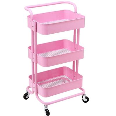 China Na Steel Frame Rolling Kitchen Trolley Cart Storage Basket Kitchen Serving Rack Shelf for sale