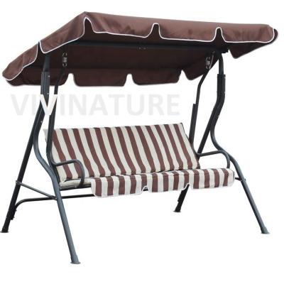 China Modern outdoor 3 seat striped patio swing with awning in dark blue and white for sale