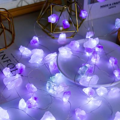 China Natural Rose Quartz Raw Stone Rocks Ambient Light String DIY Europe Healing Gemstone Light Strip for Christmas Decoration Lights for sale