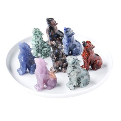 China Europe Natural Quartz 2 Inch Gemstone Carving Quartz Wolf Statue Howling Wolf Figurine Healing Crystal Raw For Home Decor Engraving for sale