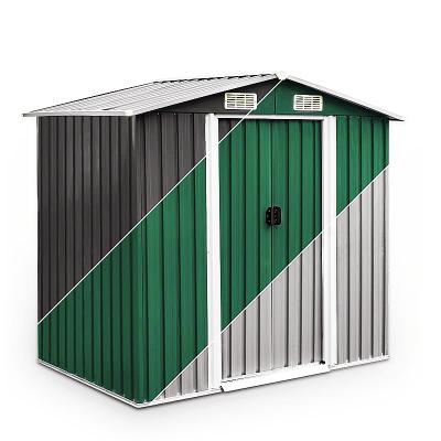 China Easily Assembled Home and Garden Tall Metal Storage Outdoor Steel Shed with Gable Roof, 4 Ducts, One Double Sliding Door, Stable Base for sale