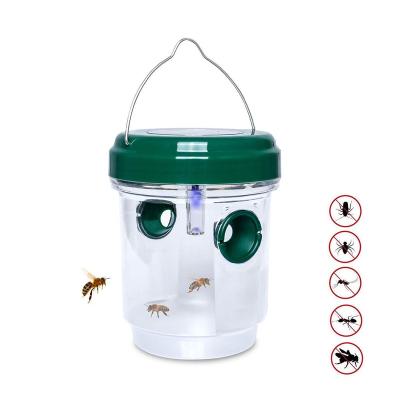 China Sustainable Reusable Plastic Bee Traps Outdoor Solar Powered Hanging Garden Wasp Trap With UV LED Light for sale