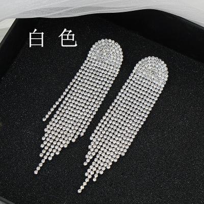 China Fashion European New and American Gorgeous Exaggerated Earrings Wedding Dress Rhinestone Tassel Earrings Full Diamond Long Stud Earrings for sale