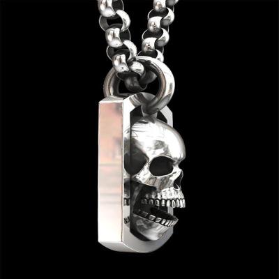 China Durable Vintage Hip Hop Dark Square Skull Pendant Silver Necklace Scarf for sale