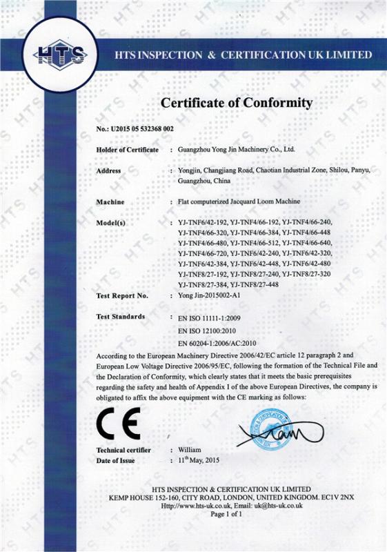 CE - Guangzhou Yong Jin Machinery Co., Ltd.