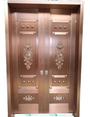 China Anti-Theft Bronze Door Vintage Style Copper Plated Door Double Open Door for sale