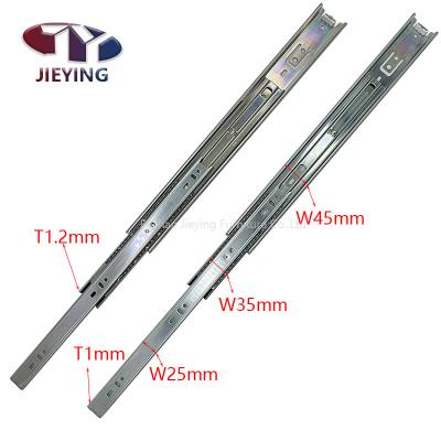 China JIEYING Contemporary Cold Rolled Channel Full Extension Telescopic Drawer Slide 3 Fold Steel Drawer Slide Thickness 1.0/1.2mm for sale