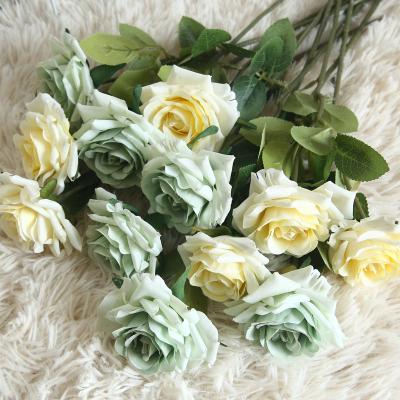 China Home Wedding Event Decoration Gift Customized White Green Bouquet artificial flowers rose for Home Wedding Decorative Flowers for sale