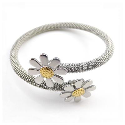 China New Arrival Hiphop Fashion Jewelry Bracelets For Women Stainless Steel Flower Elastic Bracelets & Bangles Female Gift for sale