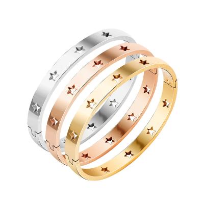 China New CLASSIC Jewelry Rose Gold Silver Pentagram Hollow Out America Style Bangle For Women Stainless Steel Bangle for sale