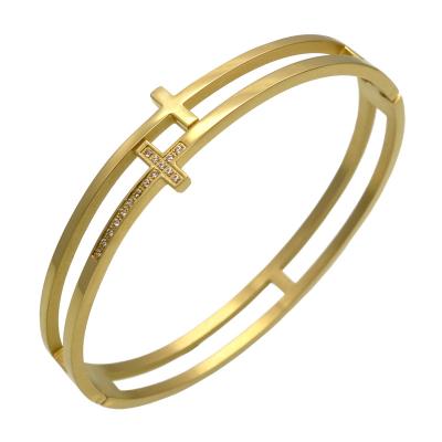 China Fashion Stainless Steel Jewelry Gold Color Cross Bracelet CLASSIC Crystal Personalized Diamond Bracelet For Women for sale