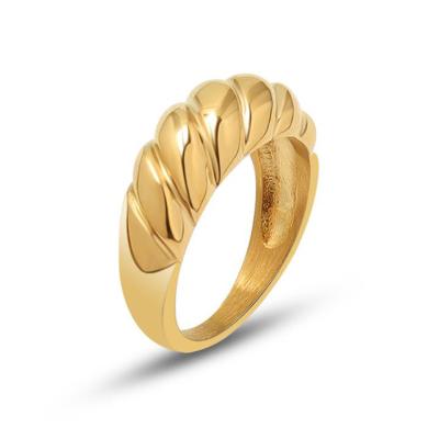 China New FASHIONABLE Niche Design 18k Gold Rings For Women French Twill Crescent Ring Simple 316L Stainless Steel Index Ring for sale