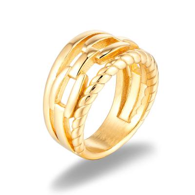 China CLASSIC Design Simple Geometric Stainless Steel Ring Fashion Gold Metal Finger Ring for Women Statement Jewelry Party Gift 2021 for sale