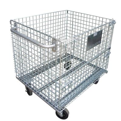 China Folding & Stackable Logistics Customized Collapsible Electro Galvanizing Wire Mesh Container With Handle for sale