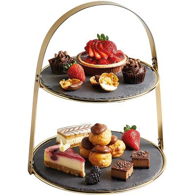 China Sustainable Family Wedding Party Around 2 Story Food Display Table Dinner Plate With Slate Cake Plate Dessert Plate for sale