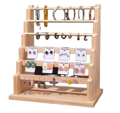 China China Creative Solid Wood Earring Organizer Table Top Jewelry Rack Stage Jewelry Stand for sale