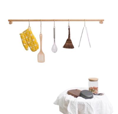 China China Wall Hanging Kitchen Bathroom Storage Rack Single Pole Coat Rack Solid Wood Solid Wood Towel Rack for sale