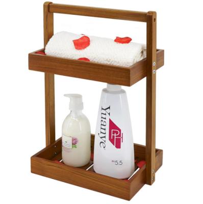 China China Portable Bathroom Shelf Shampoo Towel Toiletries Storage Two Tier Solid Wood Shelf For Home for sale