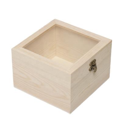 China Cheap Clear Glass Covered Holiday Gift Box China Pine Wooden Box Handmade Wooden Crafts Storage Box for sale