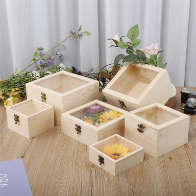 China Cheap Clear Glass Covered Holiday Gift Box China Pine Wooden Box Handmade Wooden Crafts Storage Box for sale