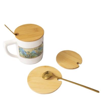 China Custom Lid Mug Lid China Cup Lid Large Diameter Bamboo Universal Wooden Cup Breakfast Cup Can Be Sold Single Spoon for sale