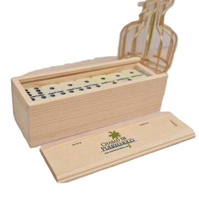 China China Pine Domino Box Chess Card Storage Wooden Box Domino 28 Pieces Packaging Wooden Box for sale