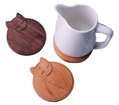 China China Black Walnut Cartoon Cat Coaster Insulation Mat Solid Wood Anti-hot Mat for sale