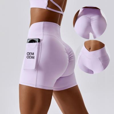 China Women Fitness Workout Pockets Tights Breathable Custom Shorts Pants Womens Yoga Shorts Women Crac! crack! for sale