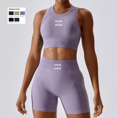 China Wholesale Custom Breathable Sportswear Gym Fitness Woman Yoga Shorts Sets Fitness Women And Yoga Short Two Piece Seamless Set for sale