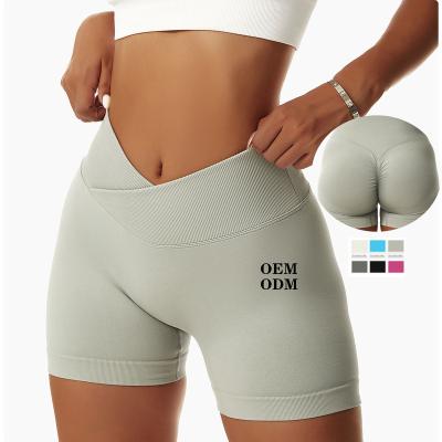 China FitnessWorkout Breathable Gym Sports Booty Lift Leggings V Seamless Short Waist Biker Yoga Women Short for Yoga for sale