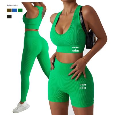 China Breathable Custom Shorts Gym Fitness Ribbed Women 2 Piece Sets And Seamless Yoga Set For Sports for sale