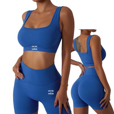 China Breathable Custom Wholesale Ribbed Tights Yoga Shorts Women Activewear Yoga Set 2 Piece Sets New for sale