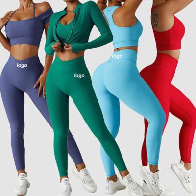 China Wholesale Custom Breathable Gym Clothing Fitness Use High Waisted Workout Leggings Sets Seamless Sports Bra Yoga Set for sale