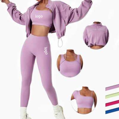 China Wholesale Breathable Fitness Clothing Women Gym Clothes Kit Sweat Suit Butt Lift Women Long Sleeve 4 Piece Yoga Sets for sale