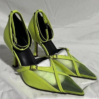 China Fashion Trend Runway Sandals Women Stilettos Buckle Summer Neon Green Sexy Pointed Toe Party Shoes Dress High Heel Shoes Woman Sandals for sale