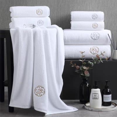 China 16s/1terry Luxury Cotton Logo Embroidery 16s/1terry White Custom Made 100% Luxury Spa Face Hand Bath Towel Wholesale Viable Sets For Hotel for sale