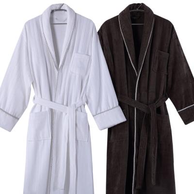 China Wholesale QUICK DRY Customized LOGO Hotel Terry Velvet Lapel Bathrobe Cotton Spa Robe Beauty Salon Bathrobe Adult Home Bathroom for sale