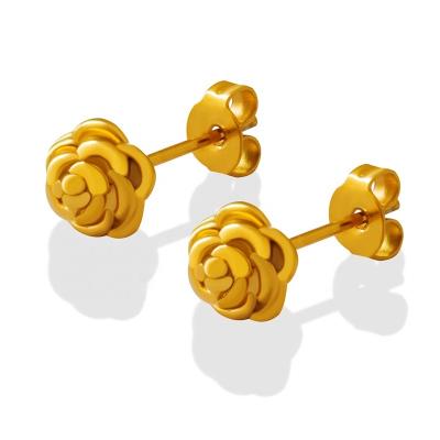 China A Dropshipping TRENDY Titanium Steel Gold Plated Rose Stud Earrings Fashion Jewelry for sale