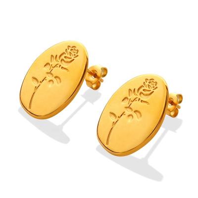 China 2022 TRENDY Titanium Steel Earrings Vintage Oval Embossed Rose Earrings for sale