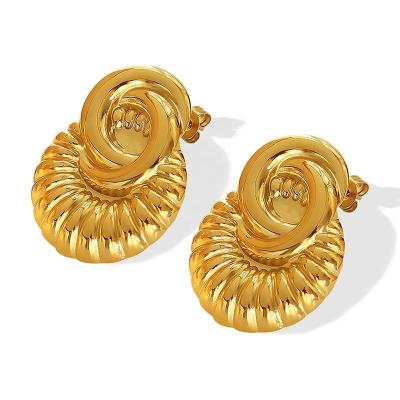 China FASHIONABLE retro niche design sense personality embossed titanium steel 18K gold plated earrings for sale