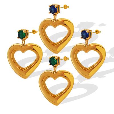 China FASHIONABLE 18K Titanium Steel Geometric Zircon Heart Stud Earrings for sale