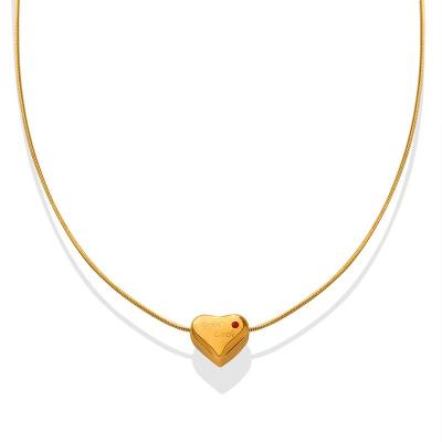 China Wholesale Red Zircon Engraved Letter Heart Love Titanium Steel 18K Gold Plated Necklace Environmentally Friendly for sale