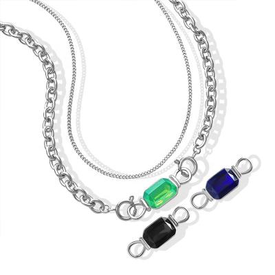 China Environmentally Friendly Vintage Boho Titanium Steel Double Zircon Necklace for sale