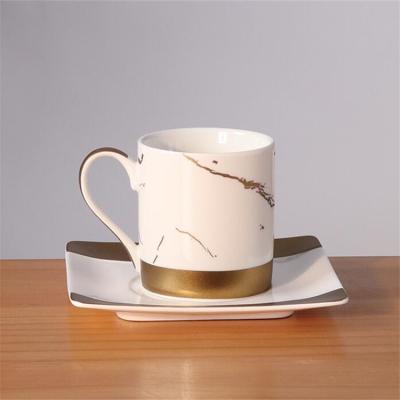 China Viable design popular drinkware porcelain coffee marble gold tea cup with saucer for sale