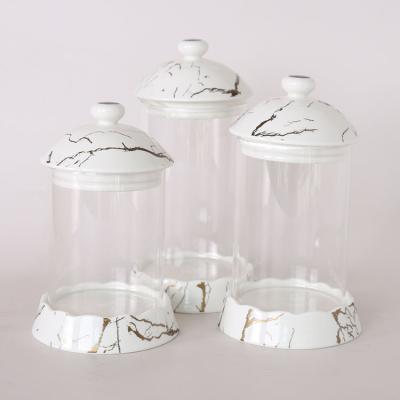 China New Design Viable Fancy Marble Glass Ware Candy Jar Porcelain Coffee Bean Storage Canister for sale