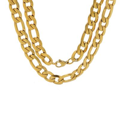 China Hiphop non fade 24k gold stainless steel necklace chain for men figaro hiphop chain 7mm 9mm for sale