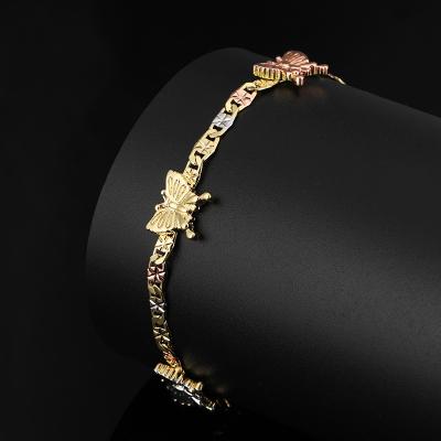 China Oro Religious Laminado Women Tricolor Gold Butterfly Charm Bracelet for sale