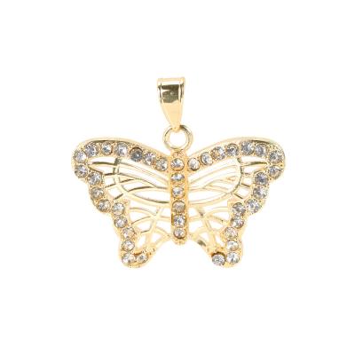 China Religious High Quality Rhinestone 14k Gold Butterfly Pendant Necklace for sale