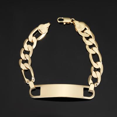 China Custom Religious 18k Gold Plated Figaro Bracelet ID Bracelet For Men for sale