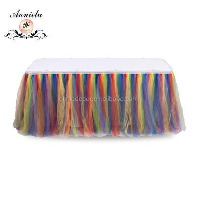 China Reusable Handmade Rainbow Tutu Tulle Wedding Table Skirt for sale